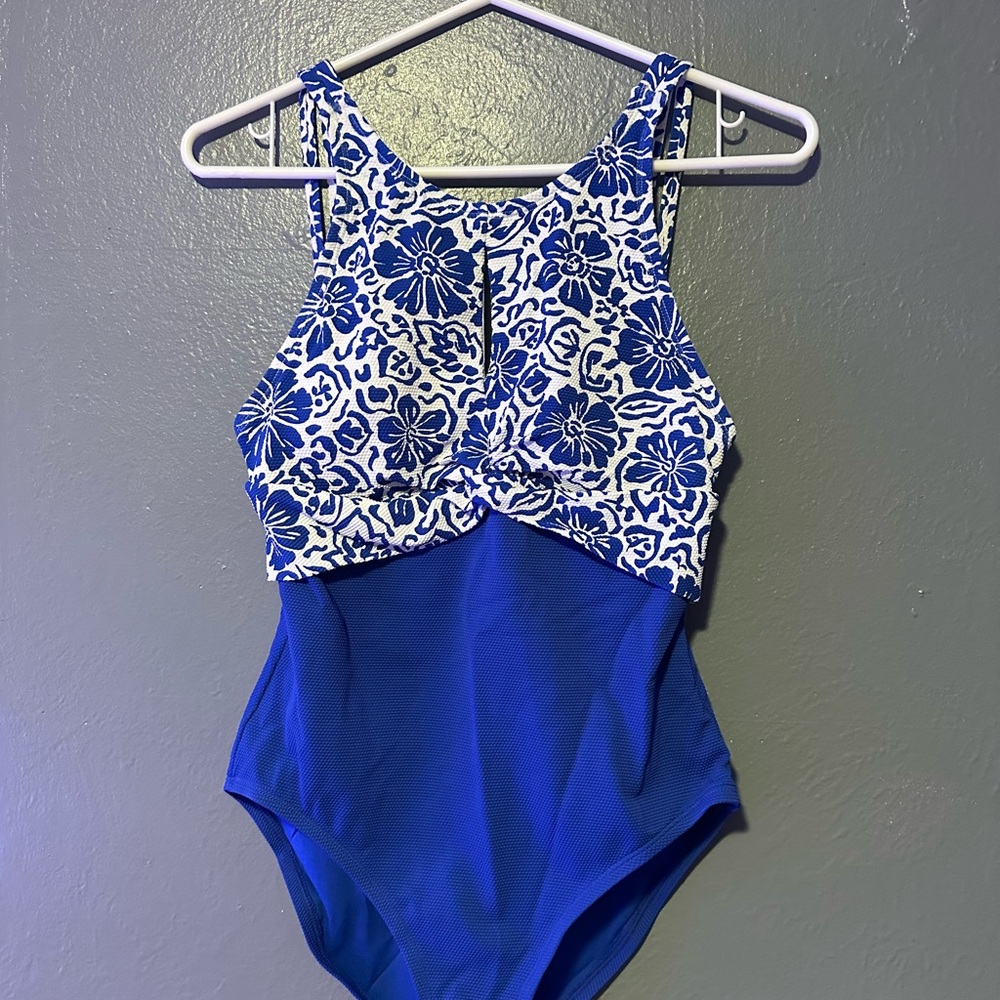 Tommy Bahama Blue and White Floral One-Piece Swimsuit